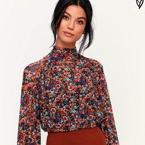 NWT Free People Floral Mesh Long Sleeve Top